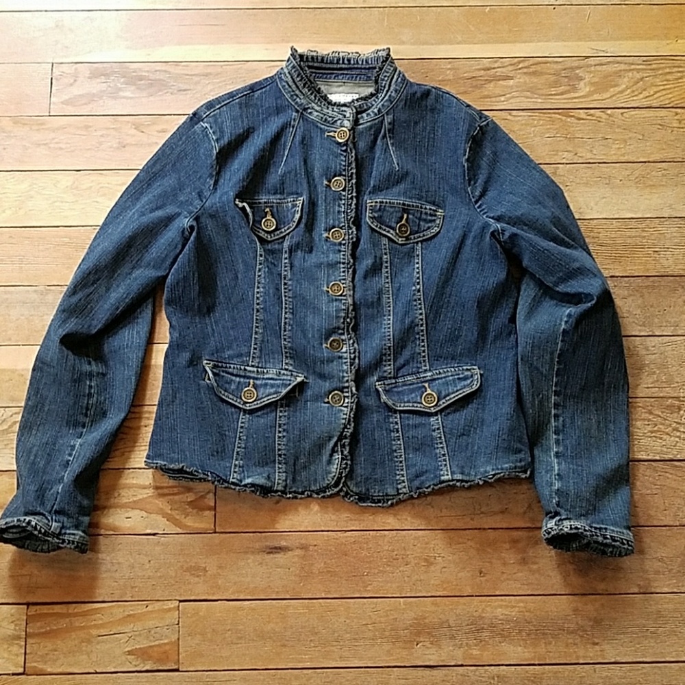 Crazy Horse Denim Jacket Ruffled Collar